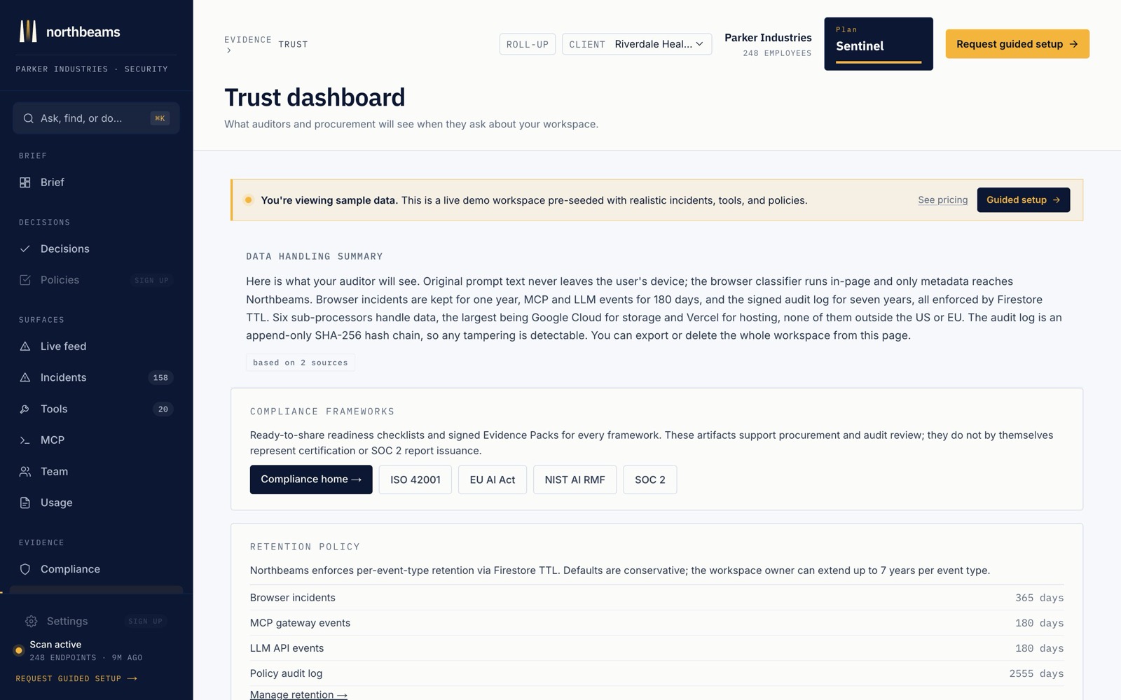 The Trust Center: sub-processors, data retention, the DPA, and signed verification, in one place.
